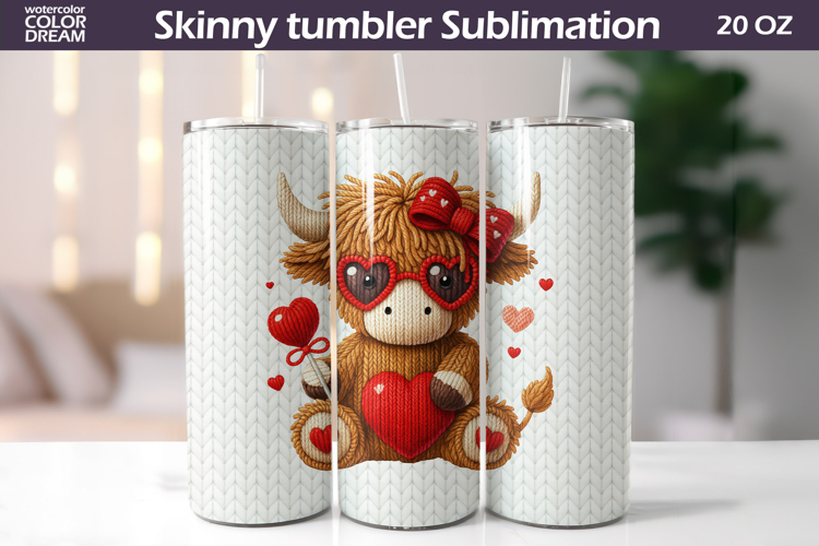 Highland Cow Heart Tumbler| Valentine Tumbler Sublimation
