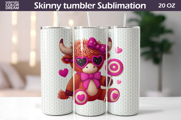 Highland Cow Heart Tumbler| Valentine Tumbler Sublimation