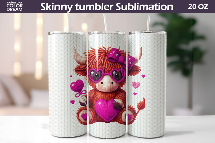 Highland Cow Heart Tumbler| Valentine Tumbler Sublimation