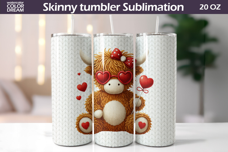 Highland Cow Heart Tumbler| Valentine Tumbler Sublimation