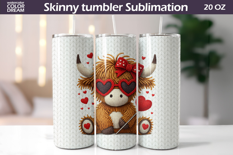 Highland Cow Heart Tumbler| Valentine Tumbler Sublimation