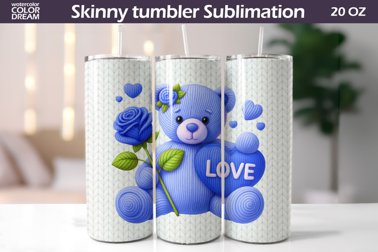 Cute Bear Heart Tumbler Wrap | Valentine Tumbler Sublimation
