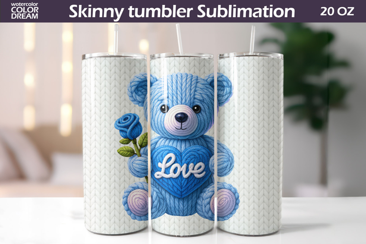 Cute Bear Heart Tumbler Wrap | Valentine Tumbler Sublimation