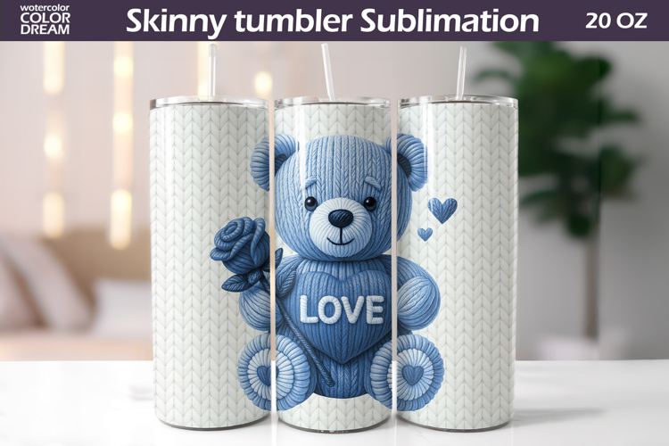 Cute Bear Heart Tumbler Wrap | Valentine Tumbler Sublimation