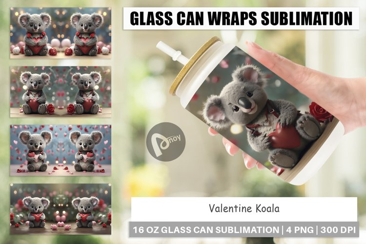 Glass Can Wraps Valentine Koala