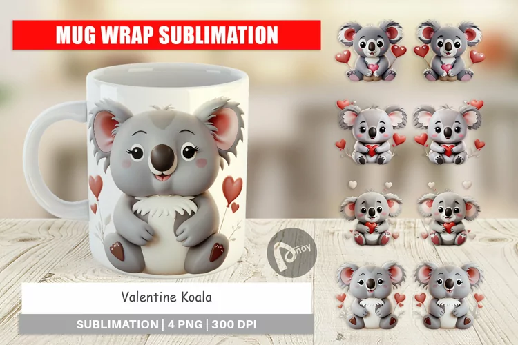 Mug Wrap Design Valentine Koala
