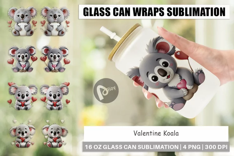 Glass Can Wraps Valentine Koala