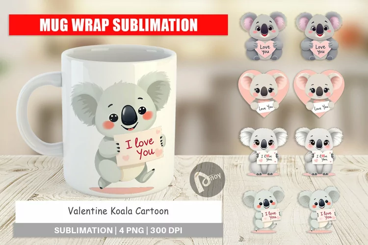Mug Wrap Design Valentine Koala Cartoon