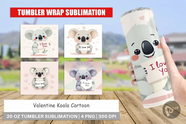 Tumbler Wrap Valentine Koala Cartoon