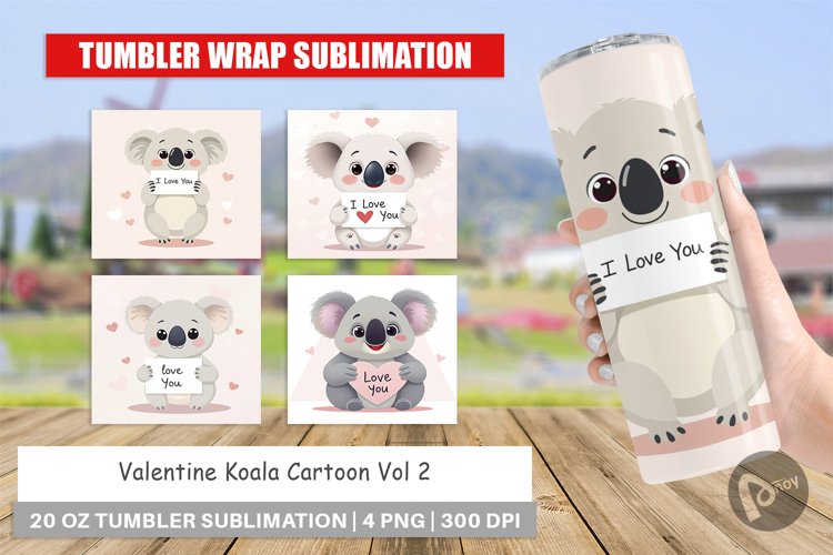 Tumbler Wrap Valentine Koala Cartoon example image 1