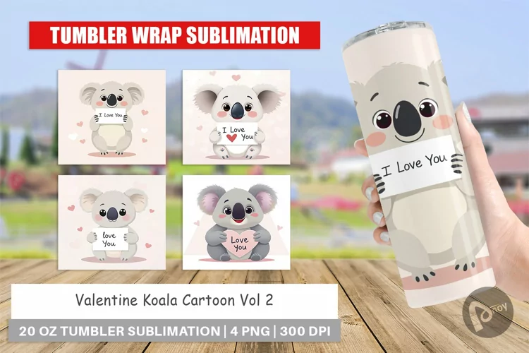 Tumbler Wrap Valentine Koala Cartoon