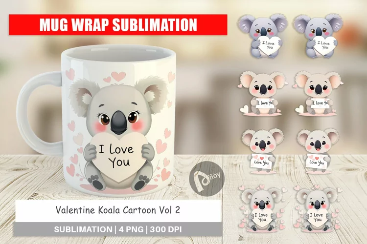 Mug Wrap Design Valentine Koala Cartoon
