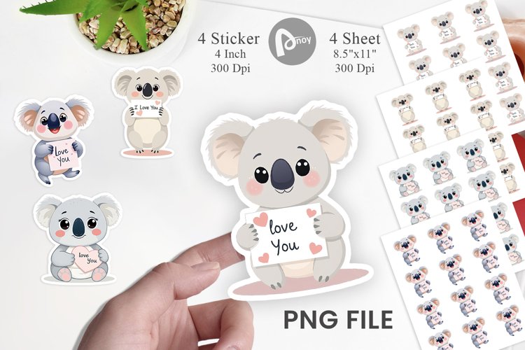 Valentine Koala Cartoon Sticker