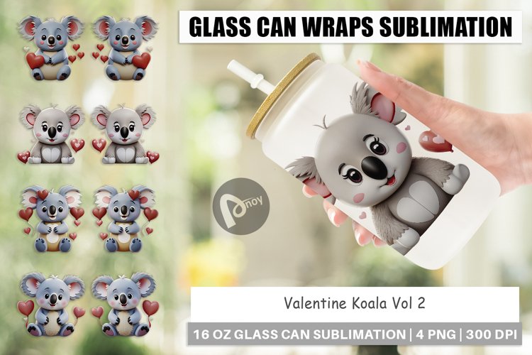 Glass Can Wraps Valentine Koala example image 1