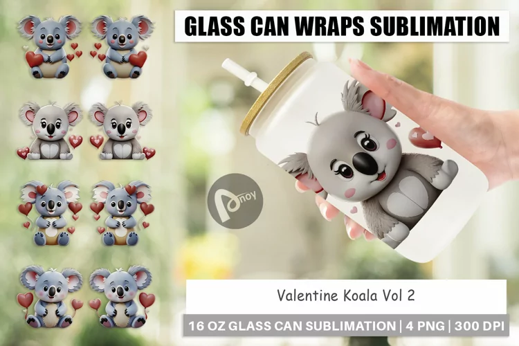 Glass Can Wraps Valentine Koala