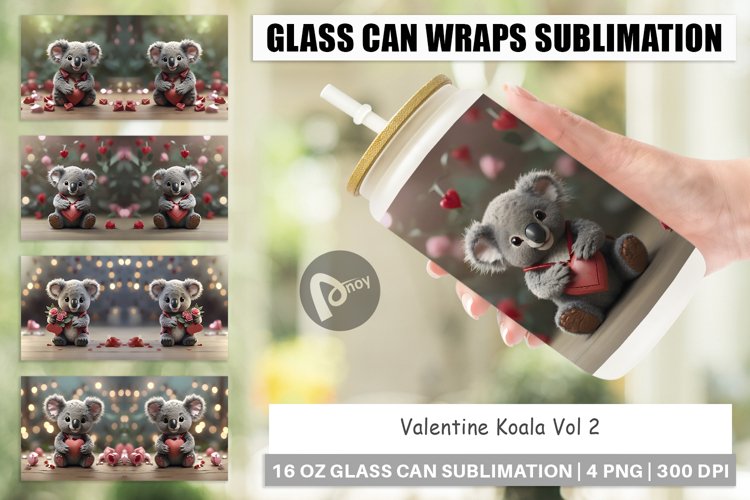 Glass Can Wraps Valentine Koala