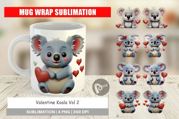 Mug Wrap Design Valentine Koala