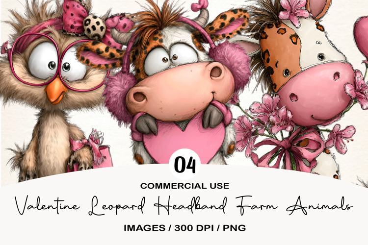 Valentine Leopard Headband Farm Animals