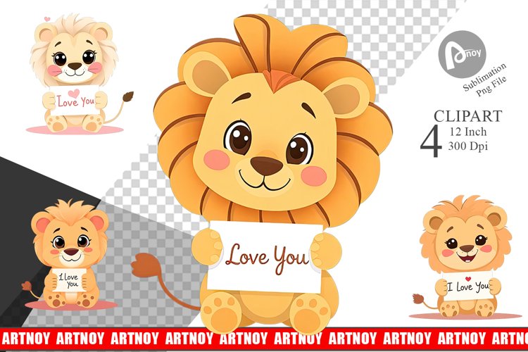 Valentine Lion Cartoon Clipart