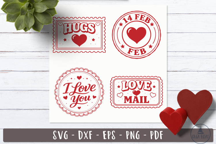 Valentine Love Mail Stamps SVG Postage design