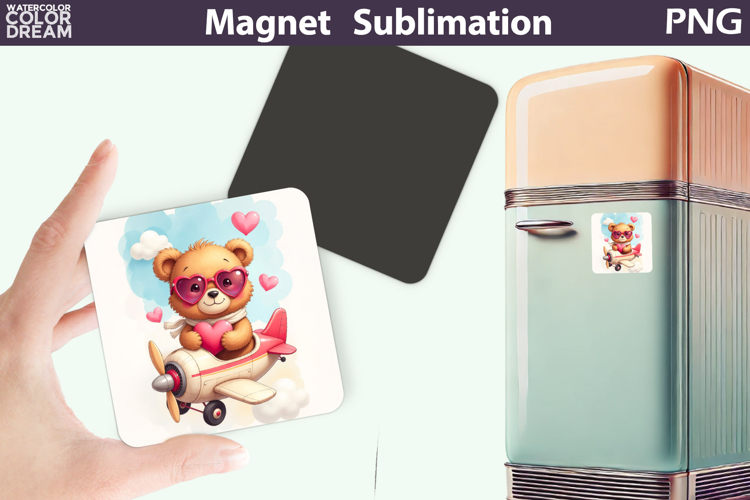 Cute Animal Valentine Magnet | Bear Heart Sublimation