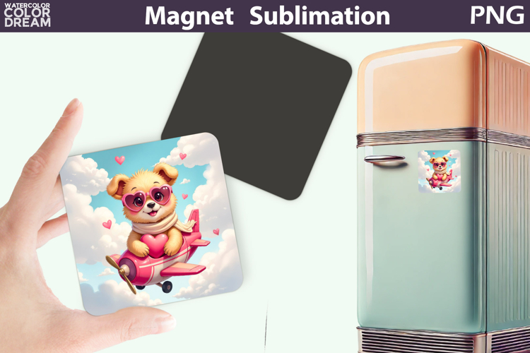 Cute Animal Valentine Magnet | Dog Heart Sublimation