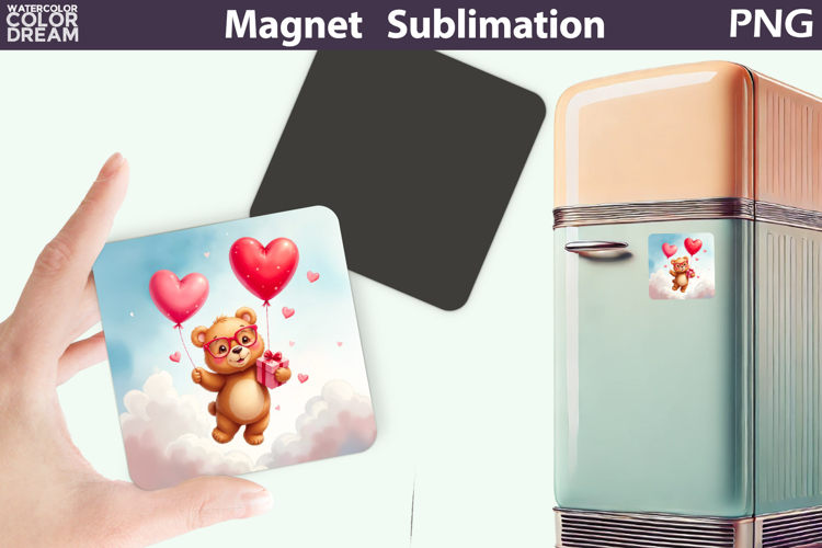 Cute Animal Valentine Magnet | Bear Heart Sublimation