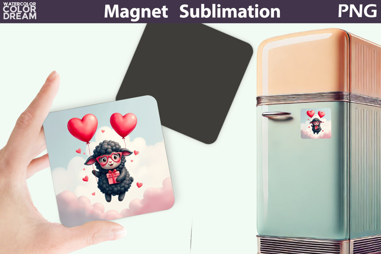Cute Animal Valentine Magnet | Sheep Heart Sublimation