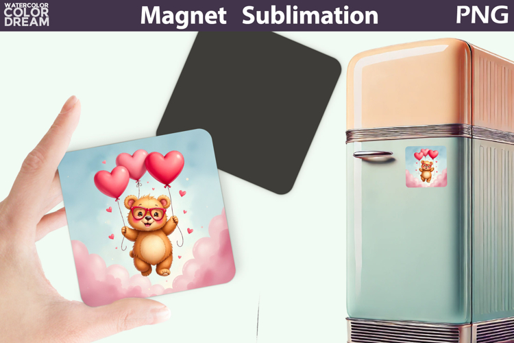 Cute Animal Valentine Magnet | Bear Heart Sublimation