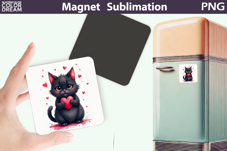 Cute Animal Valentine Magnet | Cat Heart Sublimation