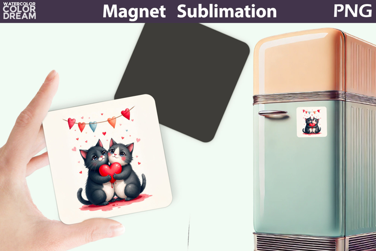 Cute Animal Valentine Magnet | Couple Cats Heart Sublimation