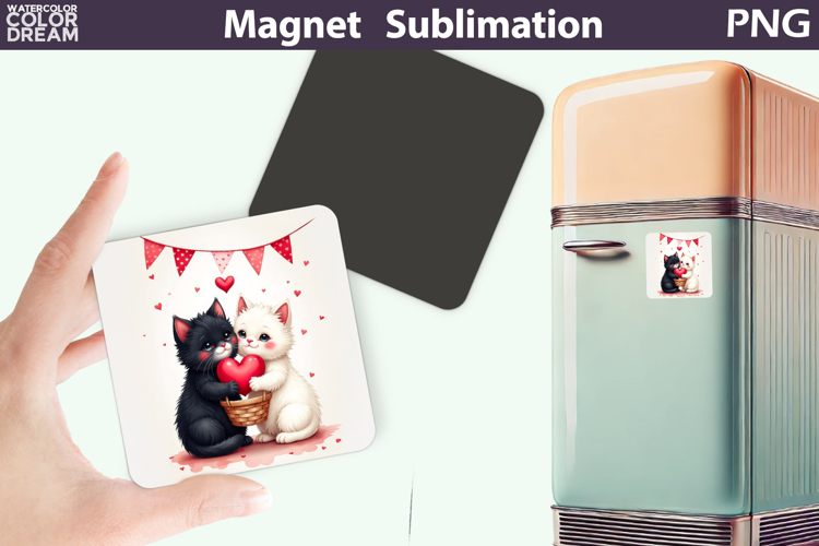 Cute Animal Valentine Magnet | Couple Cats Heart Sublimation