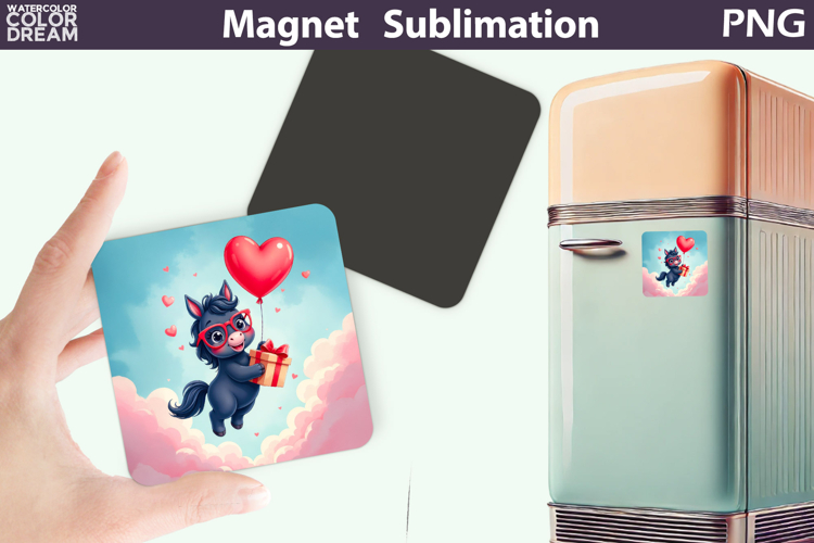 Cute Animal Valentine Magnet | Horse Heart Sublimation