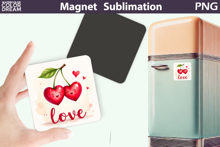 Cute Valentine Magnet | Cherry Heart Sublimation