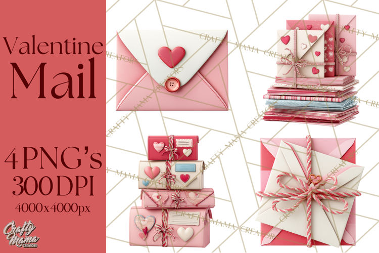 Love Letter Delivery Clipart, Valentine Mail Heart Envelopes