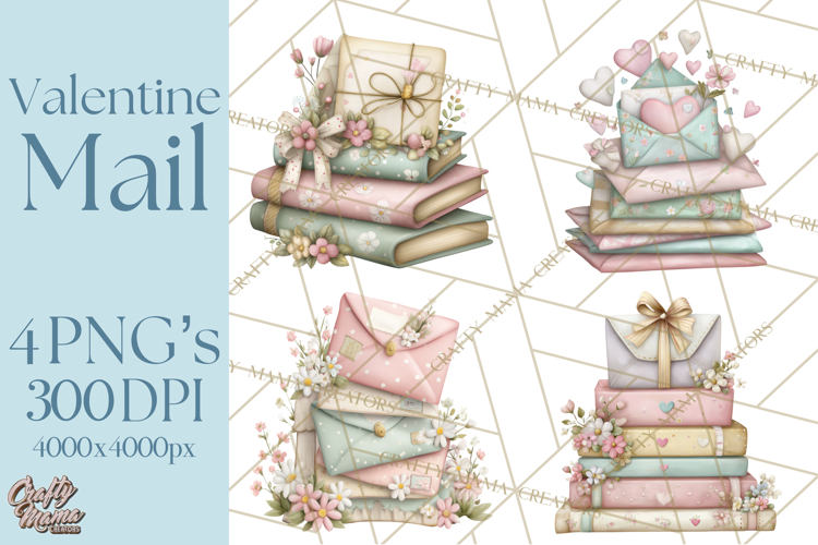 Whimsical Valentine Mail Clipart PNG Floral Letters