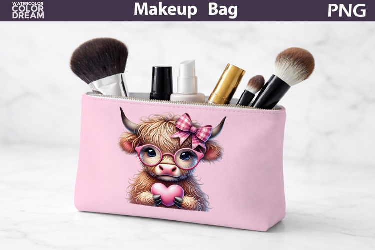 Makeup Bag Sublimation | Highland Cow Heart Sublimation