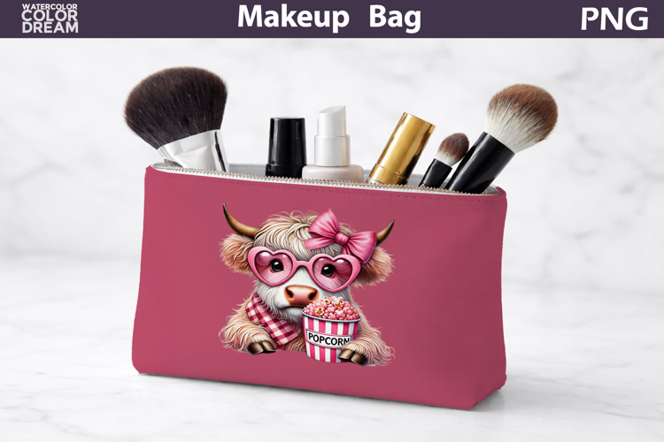Makeup Bag Sublimation | Highland Cow Popcorn Sublimation