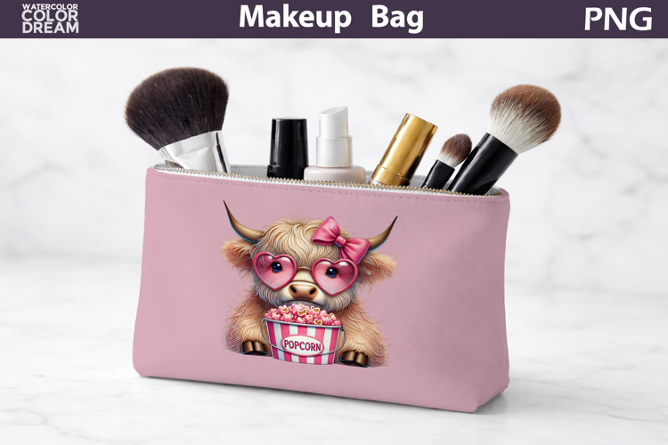 Makeup Bag Sublimation | Highland Cow Popcorn Sublimation