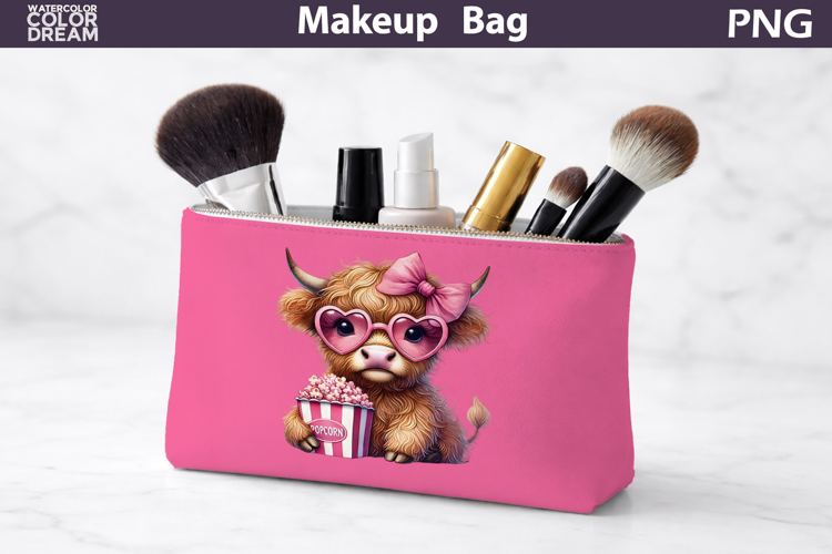 Makeup Bag Sublimation | Highland Cow Popcorn Sublimation