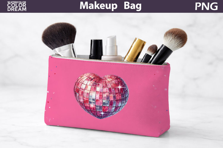 Makeup Bag Sublimation | Sequins Heart Sublimation