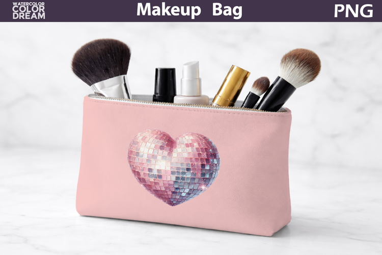 Makeup Bag Sublimation | Sequins Heart Sublimation