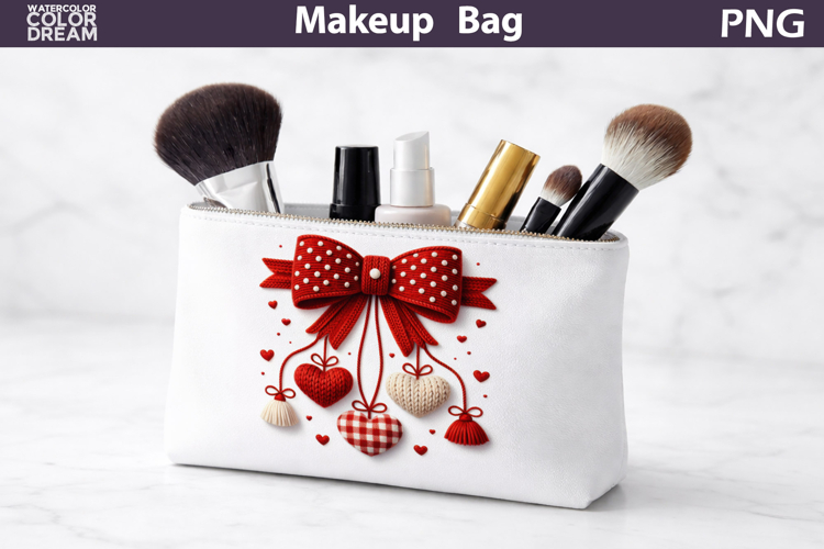 Makeup Bag Sublimation | Valentine Bow Heart Sublimation