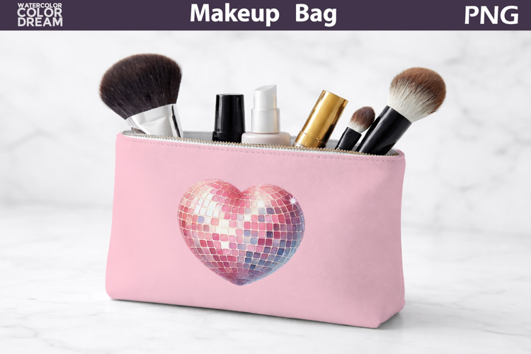 Makeup Bag Sublimation | Sequins Heart Sublimation