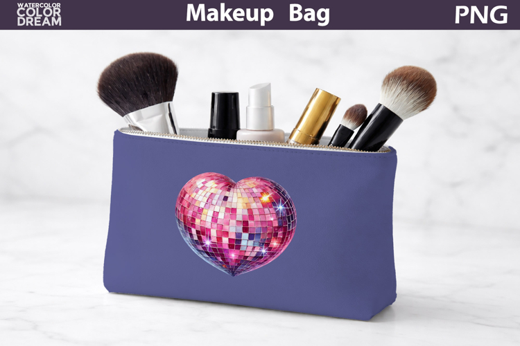 Makeup Bag Sublimation | Sequins Heart Sublimation