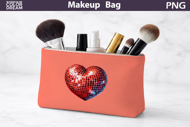Makeup Bag Sublimation | Sequins Heart Sublimation