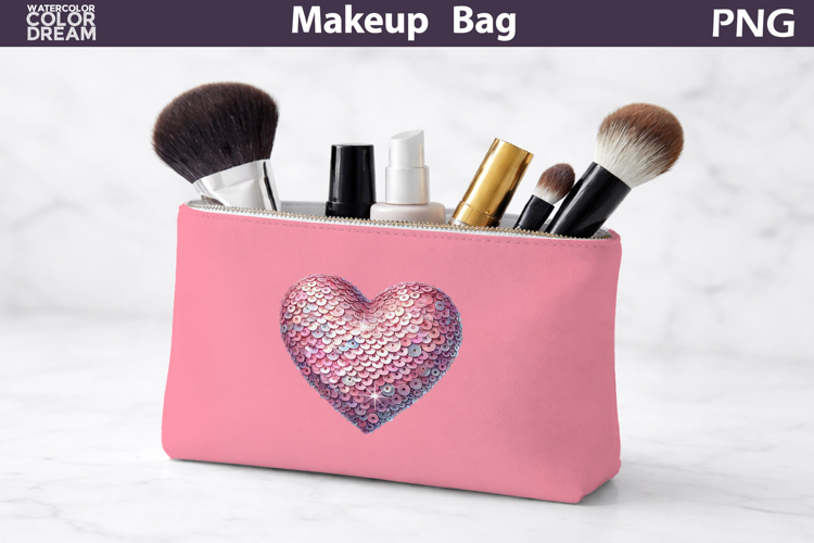 Makeup Bag Sublimation | Sequins Heart Sublimation