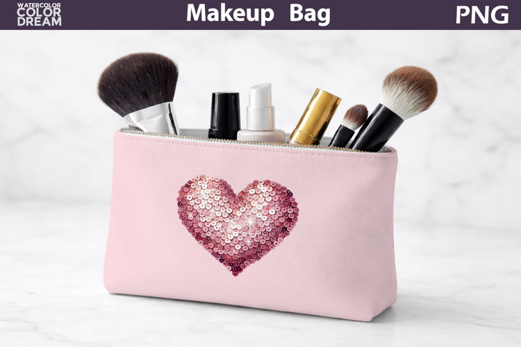 Makeup Bag Sublimation | Sequins Heart Sublimation