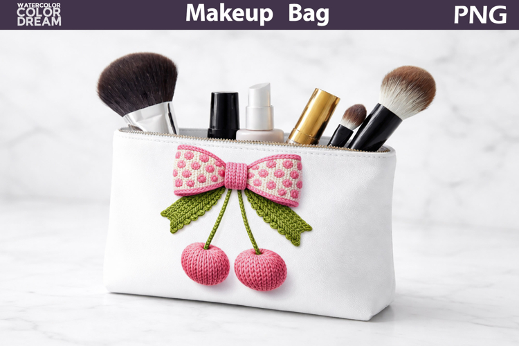 Makeup Bag Sublimation | Valentine Cherry Bow Sublimation