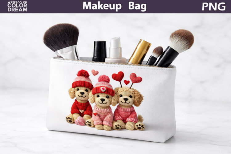 Makeup Bag Sublimation | Valentine Dogs Heart Sublimation